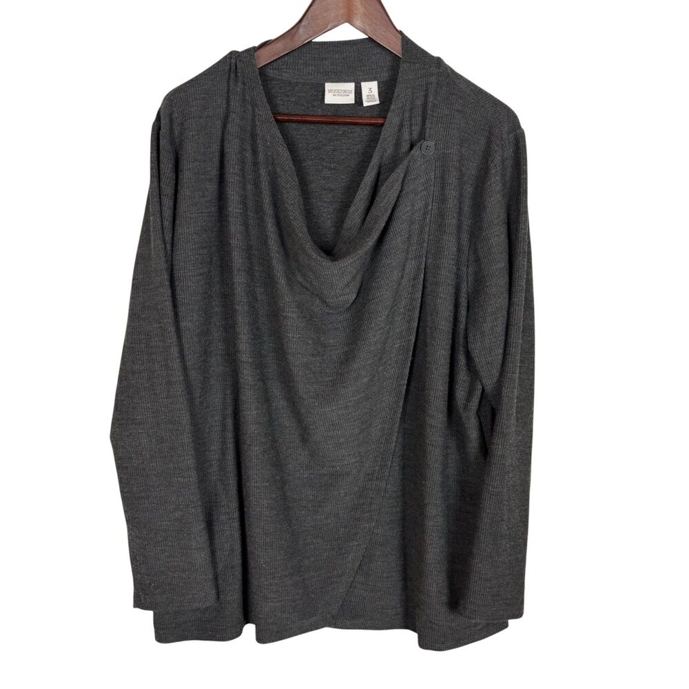 Weekends by Chico's Gray Cowl Neck Sweater Women's 3 USA XL
